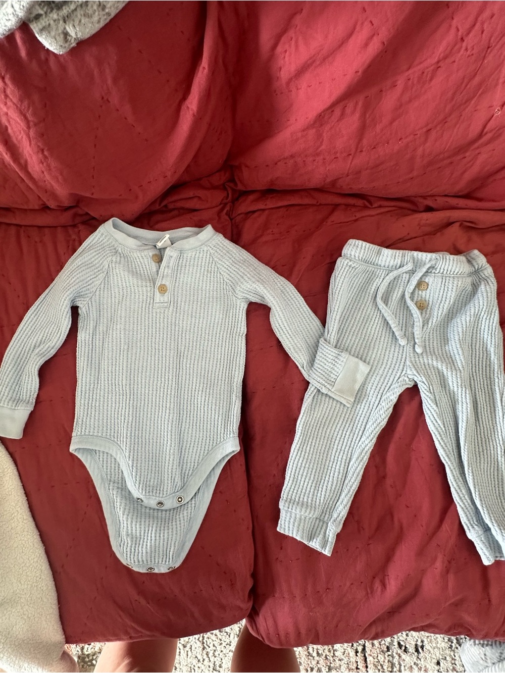 Old Navy Light Blue Waffle Knit Matching Bodysuit & Pants Set
